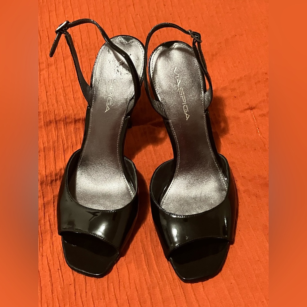 Via Spiga black ankle strap heels Italian leather